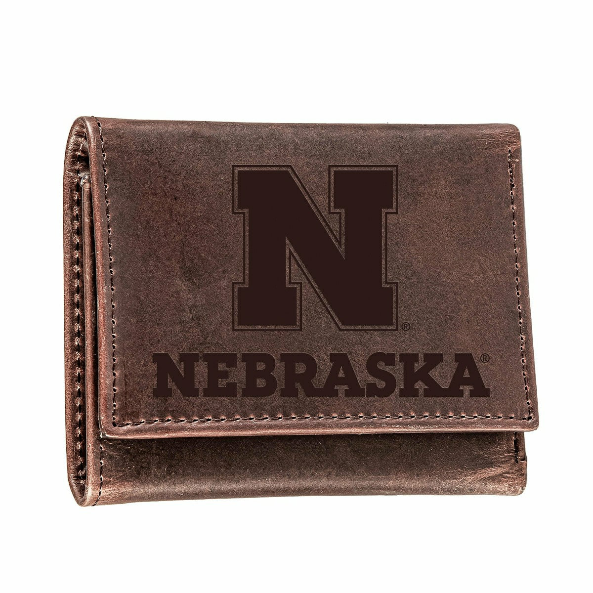 University of Nebraska, Tri-Fold Wallet, Brown, CH, 100% Genuine Leath, Collegiate, Home