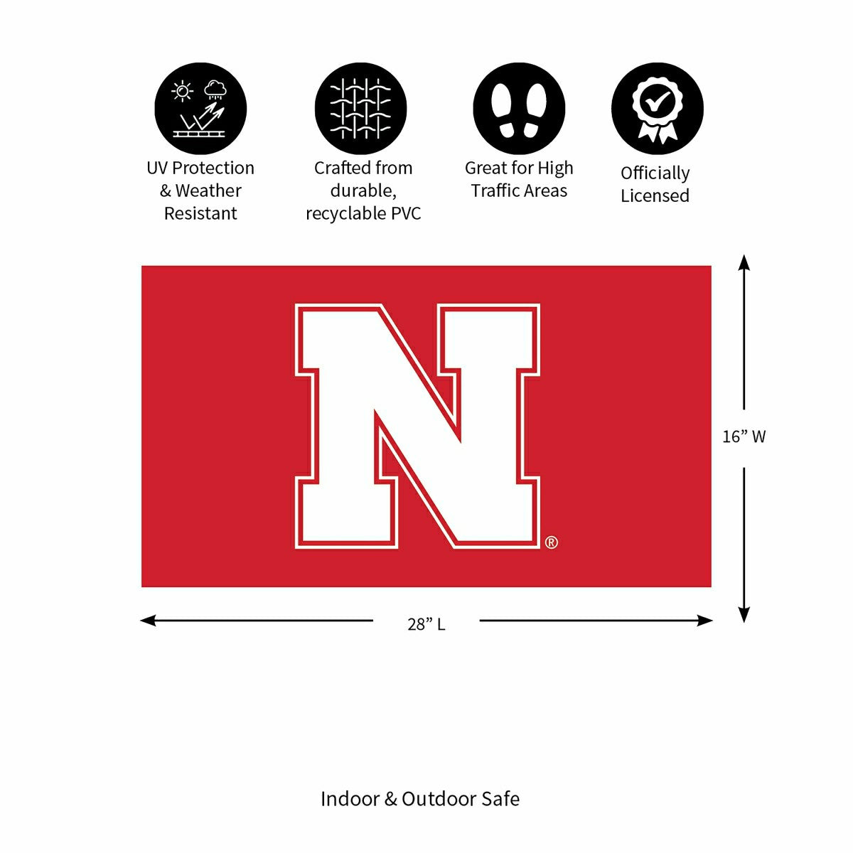 Full Color PVC Mat, 16" x 28", University of Nebraska, Collegiate