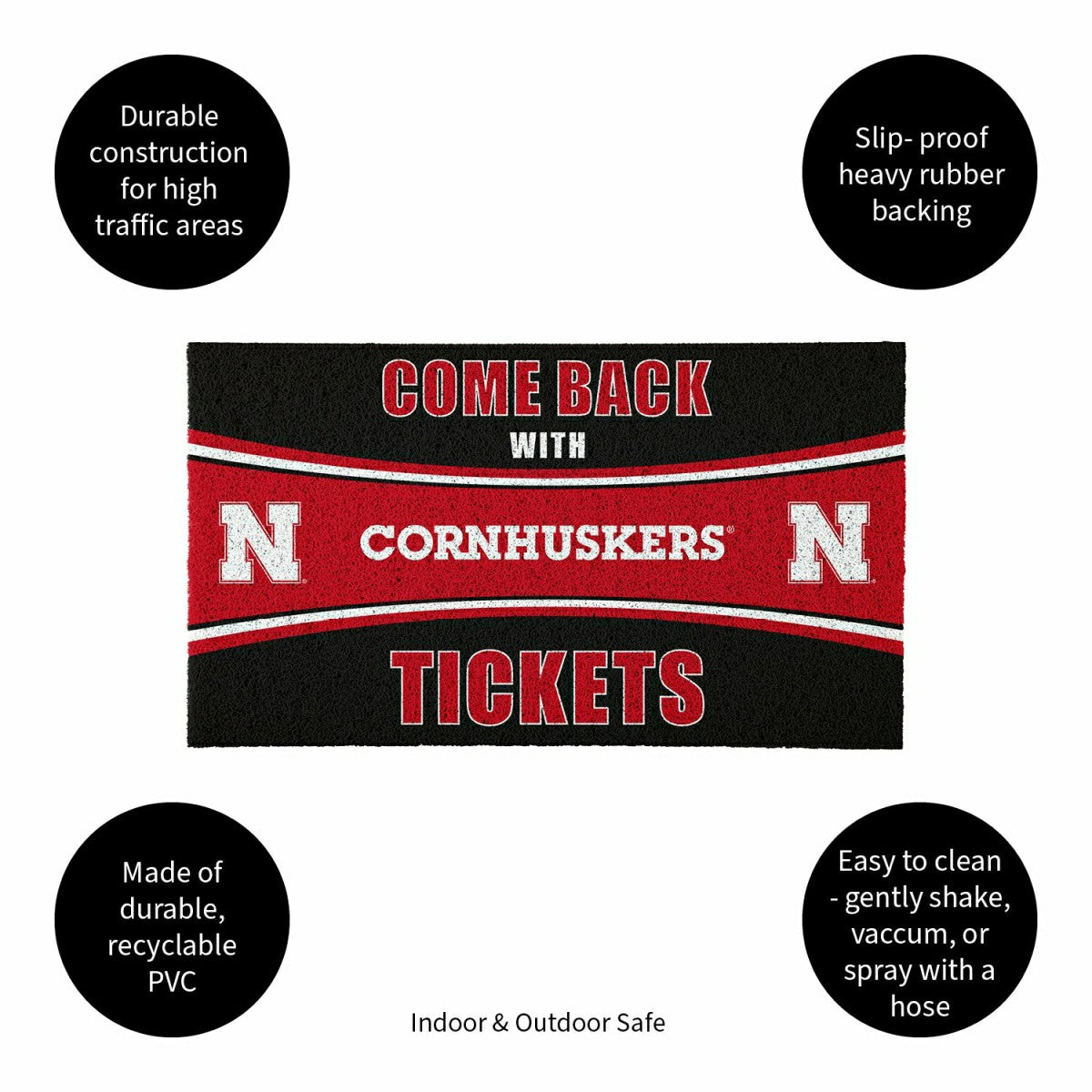 28" x 16" PVC Trapper Mat, Come Back with Tickets, University of Nebra, Collegiate