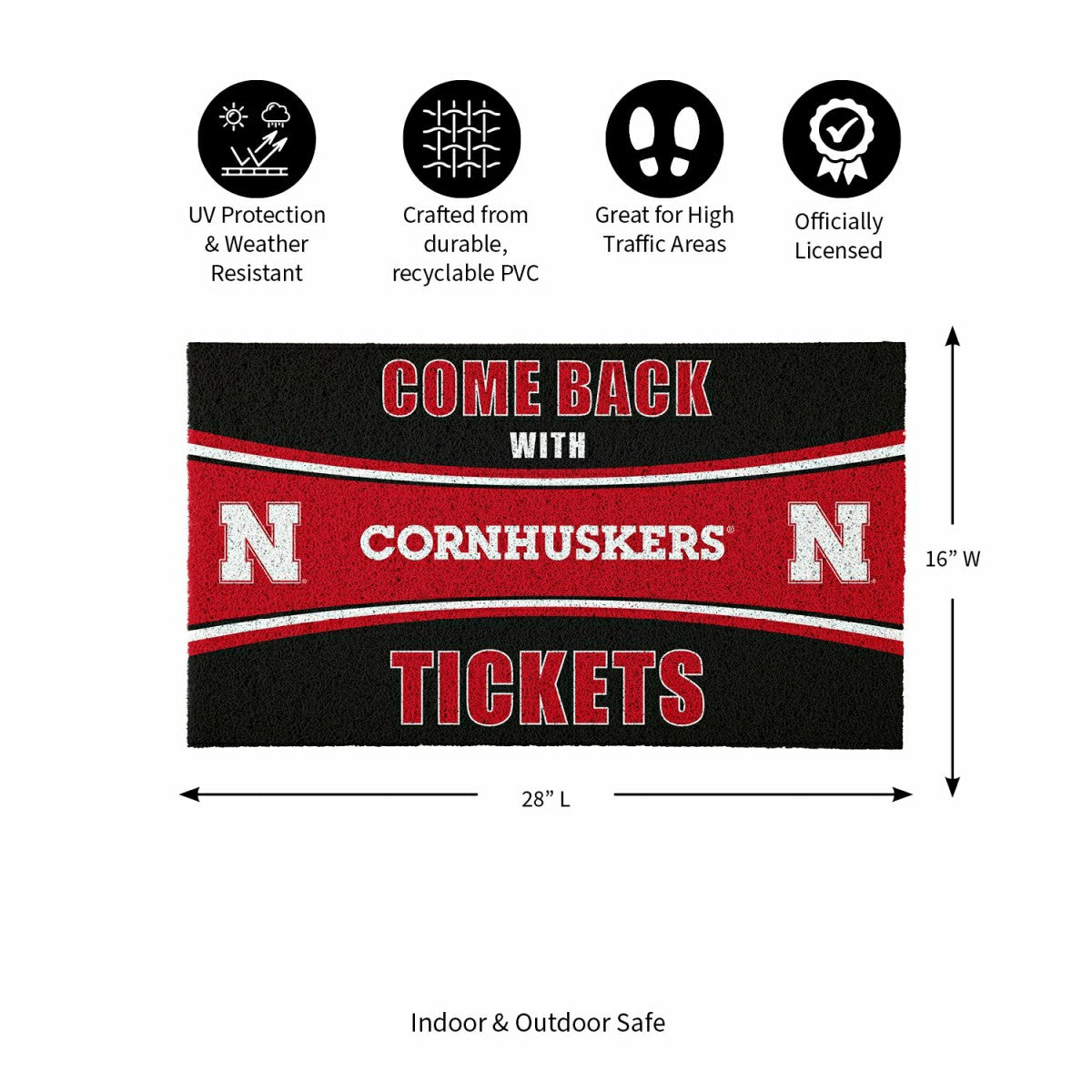 28" x 16" PVC Trapper Mat, Come Back with Tickets, University of Nebra, Collegiate
