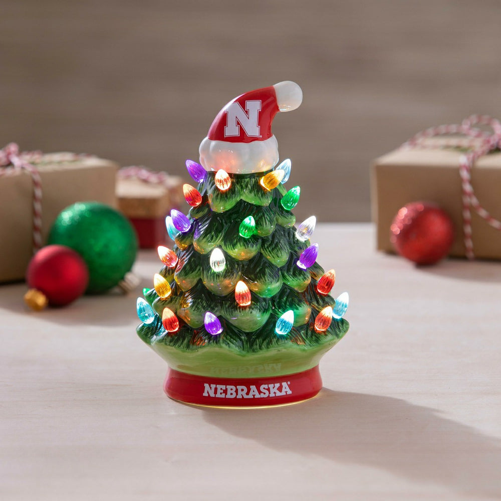 8" LED Ceramic Christmas Tree, University of Nebraska, Collegiate, Home