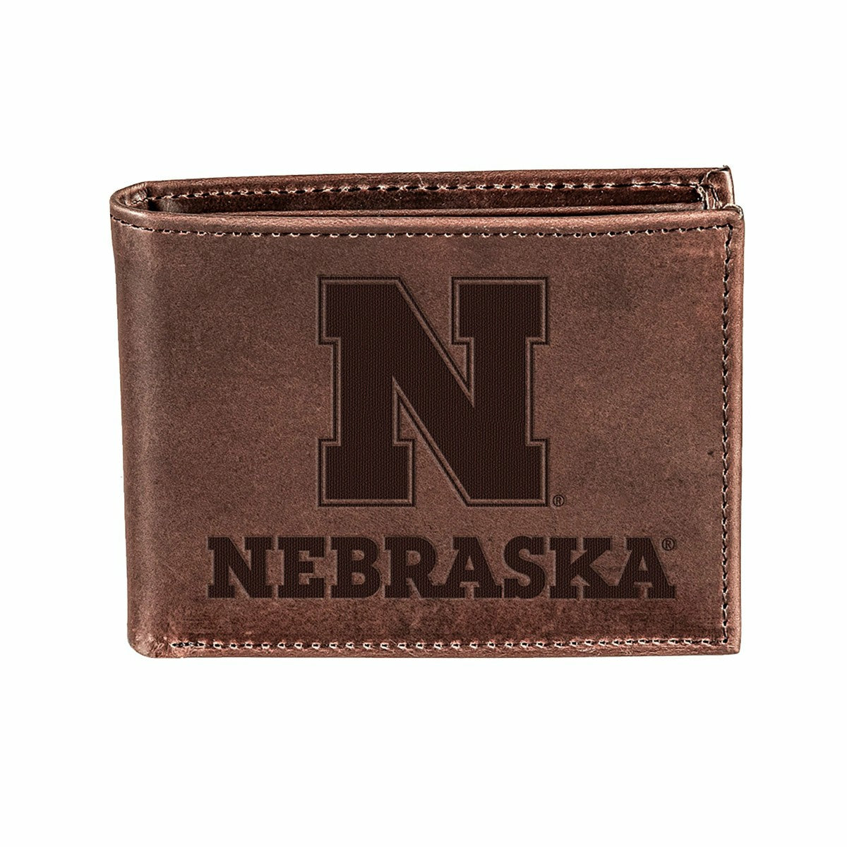 University of Nebraska, Bi-Fold Wallet, Brown, CH, 100% Genuine Leathe, Collegiate, Home