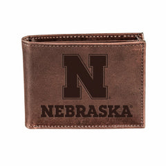 University of Nebraska, Bi-Fold Wallet, Brown, CH, 100% Genuine Leathe, Collegiate, Home