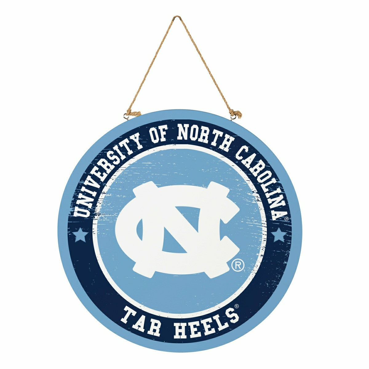 University of North Carolina Round Door Décor with Hanging Rope, 18x18, Collegiate, Home