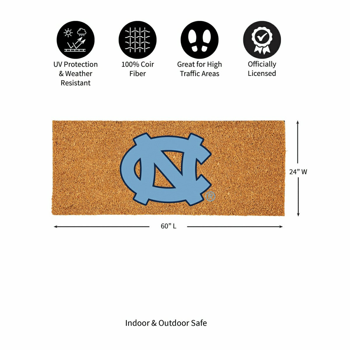 University of North Carolina Extra Large Full Color Coir Mat, 60"x24", Collegiate