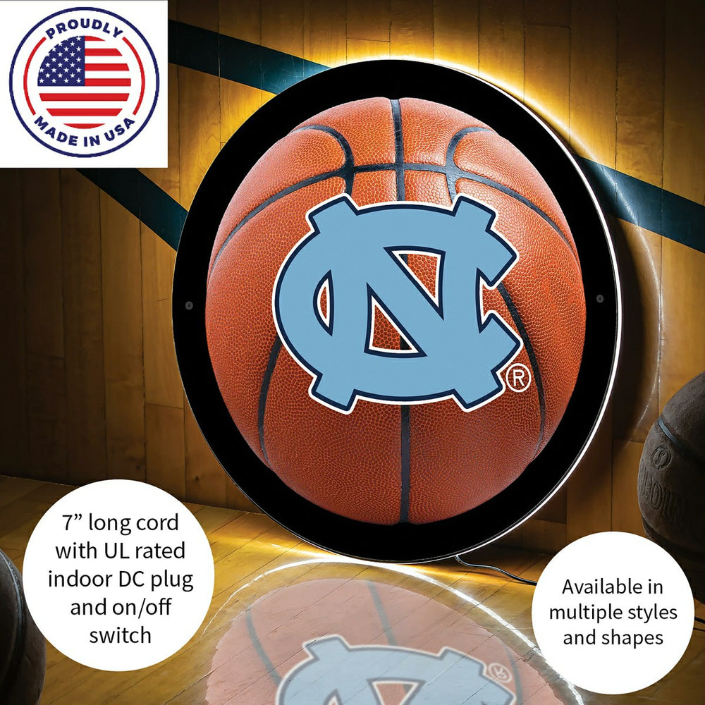 LED Wall Decor, Round, Med, UNC, Basketball, Collegiate, Home