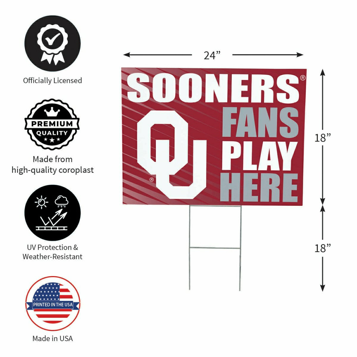 University of Oklahoma Coroplast Yard Sign "Fans Play Here", Collegiate, Home
