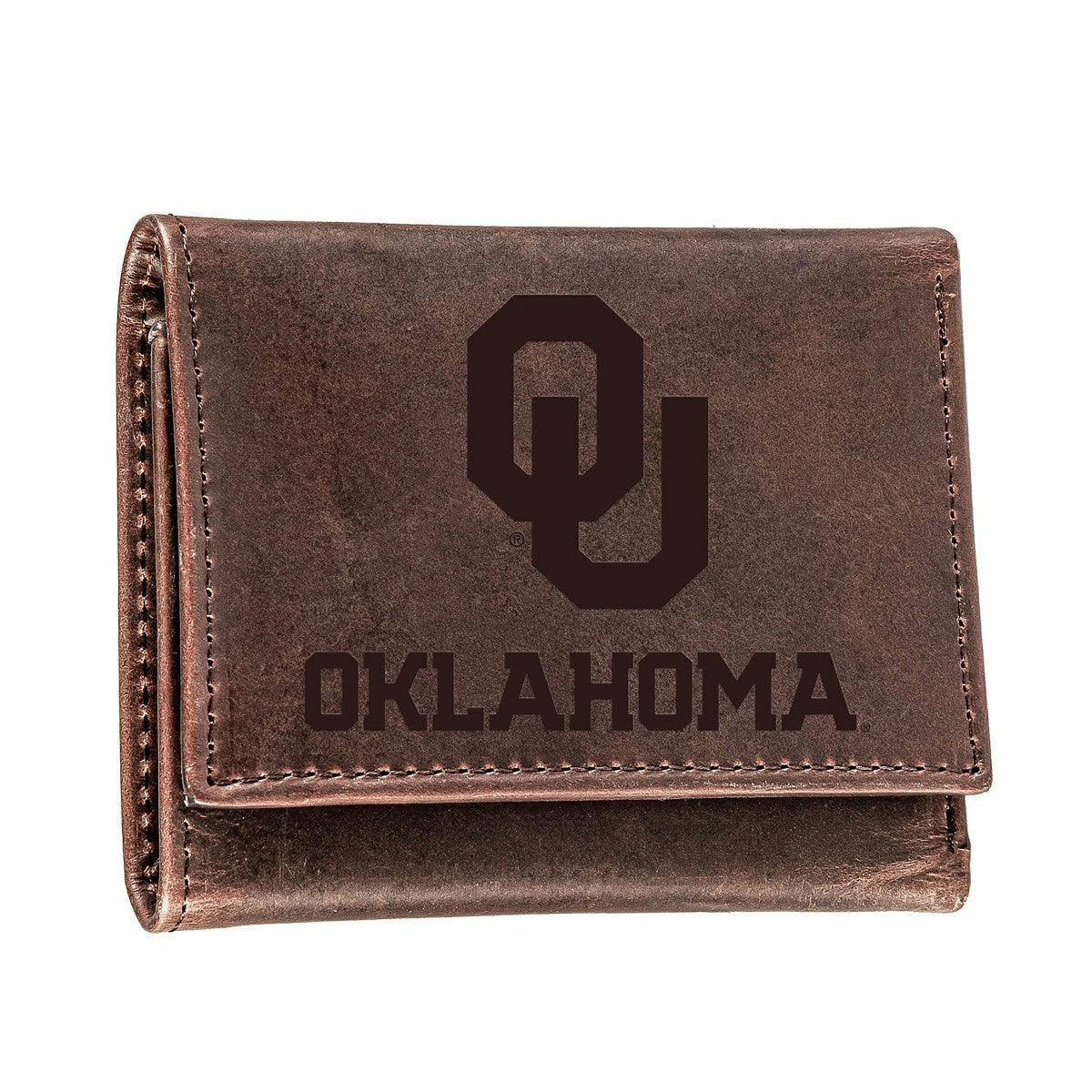 University of Oklahoma, Tri-Fold Wallet, Brown, CH, 100% Genuine Leath, Collegiate, Home