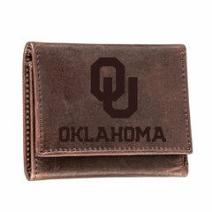 University of Oklahoma, Tri-Fold Wallet, Brown, CH, 100% Genuine Leath, Collegiate, Home