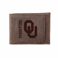 Front Pocket Wallet w/ RFID Blocking, University of Oklahoma, Brown, Collegiate, Home