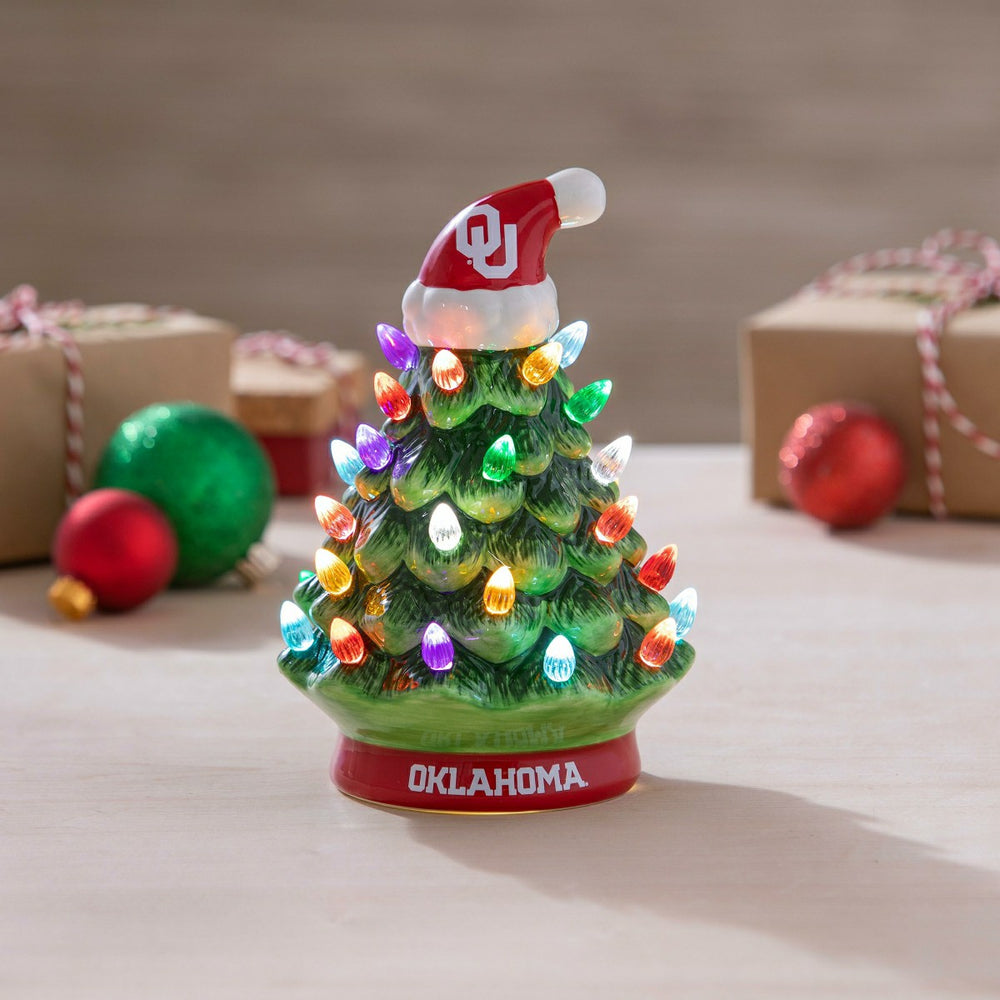 8" LED Ceramic Christmas Tree, University of Oklahoma, Collegiate, Home