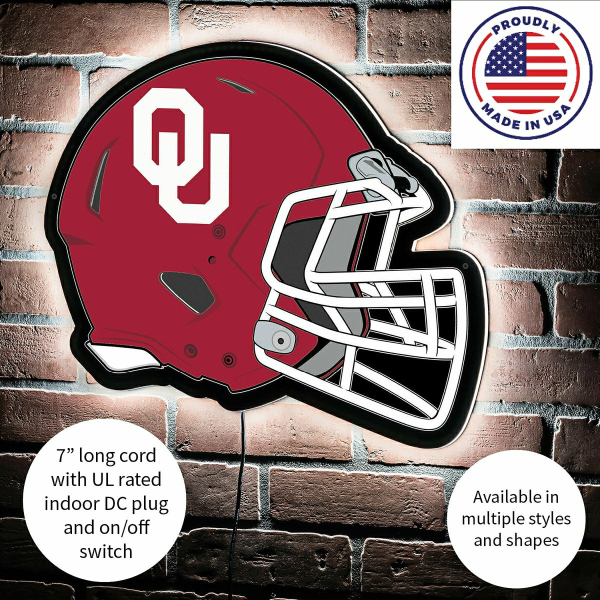 LED Wall Decor, Helmet, University of Oklahoma, Collegiate, Home