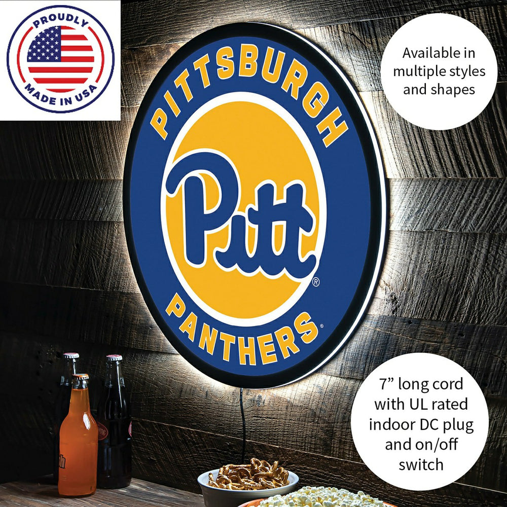 LED Wall Decor, Round, University of Pittsburgh, Collegiate, Home