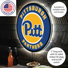LED Wall Decor, Round, University of Pittsburgh, Collegiate, Home