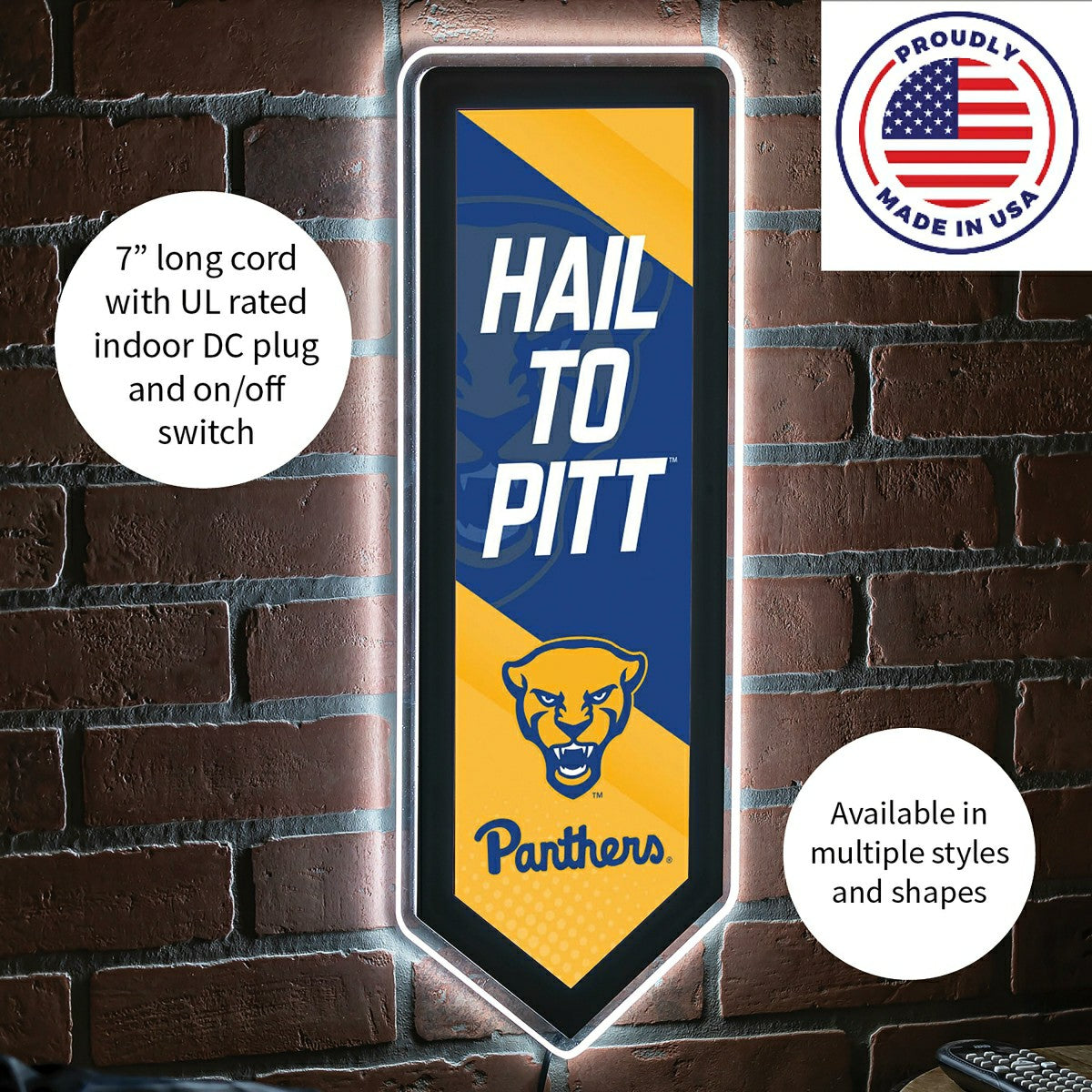 LED Wall Decor, Pennant, University of Pittsburgh, Collegiate, Home
