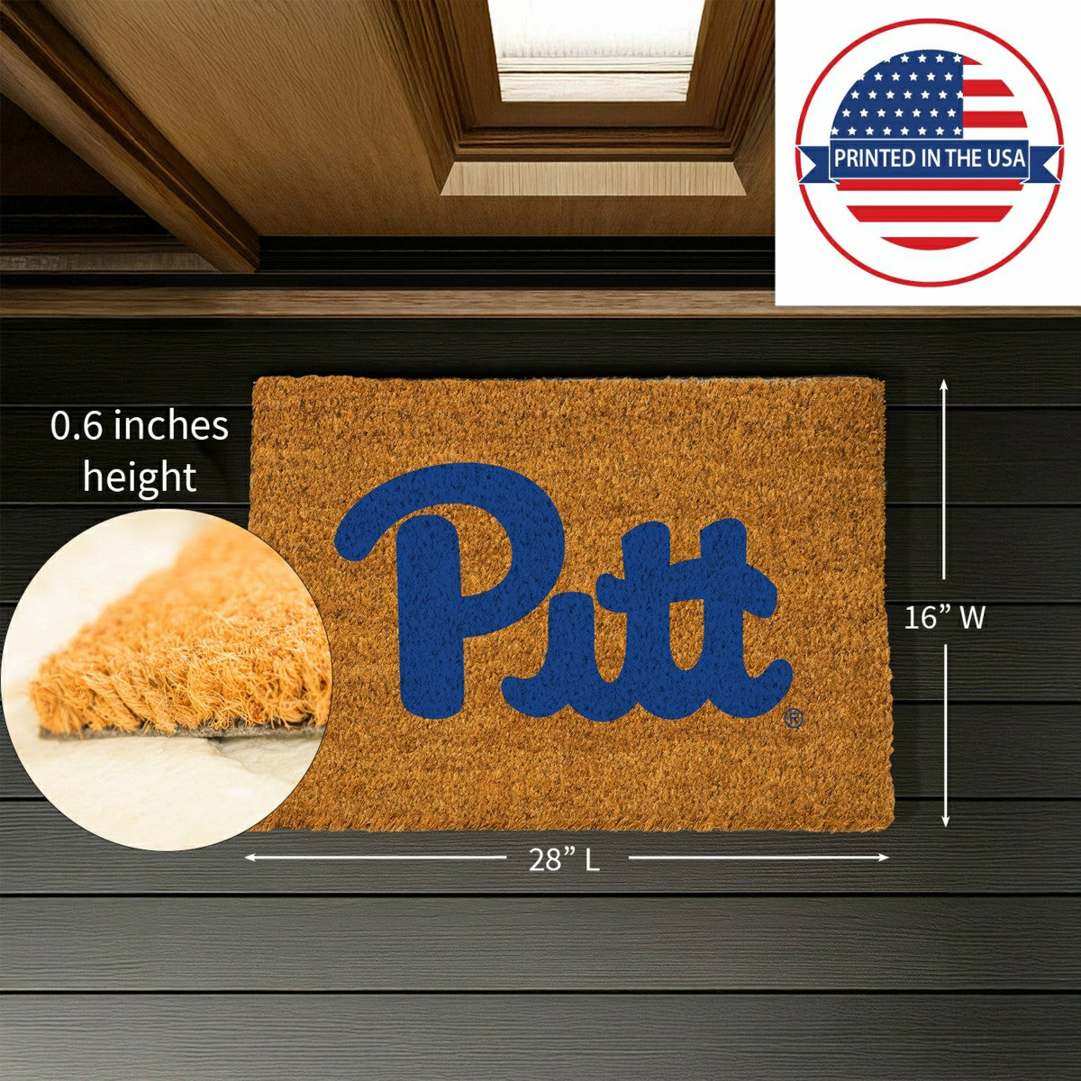 Coir Mat, 16"x28", University of Pittsburgh, Collegiate