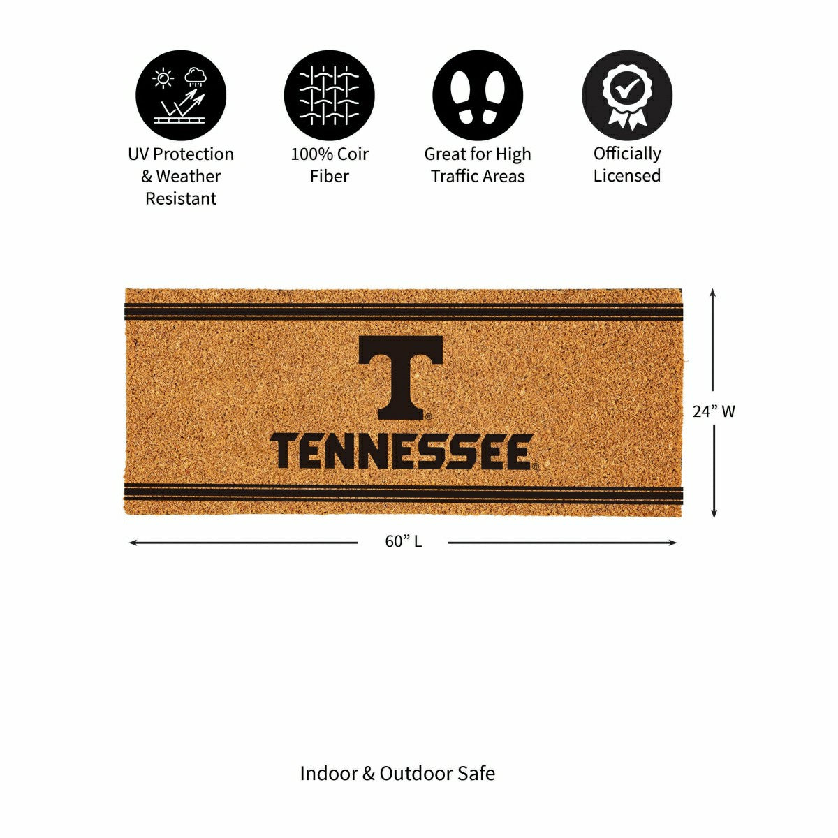 University of Tennessee Extra Large One Color Coir Mat, 60"x24", Collegiate