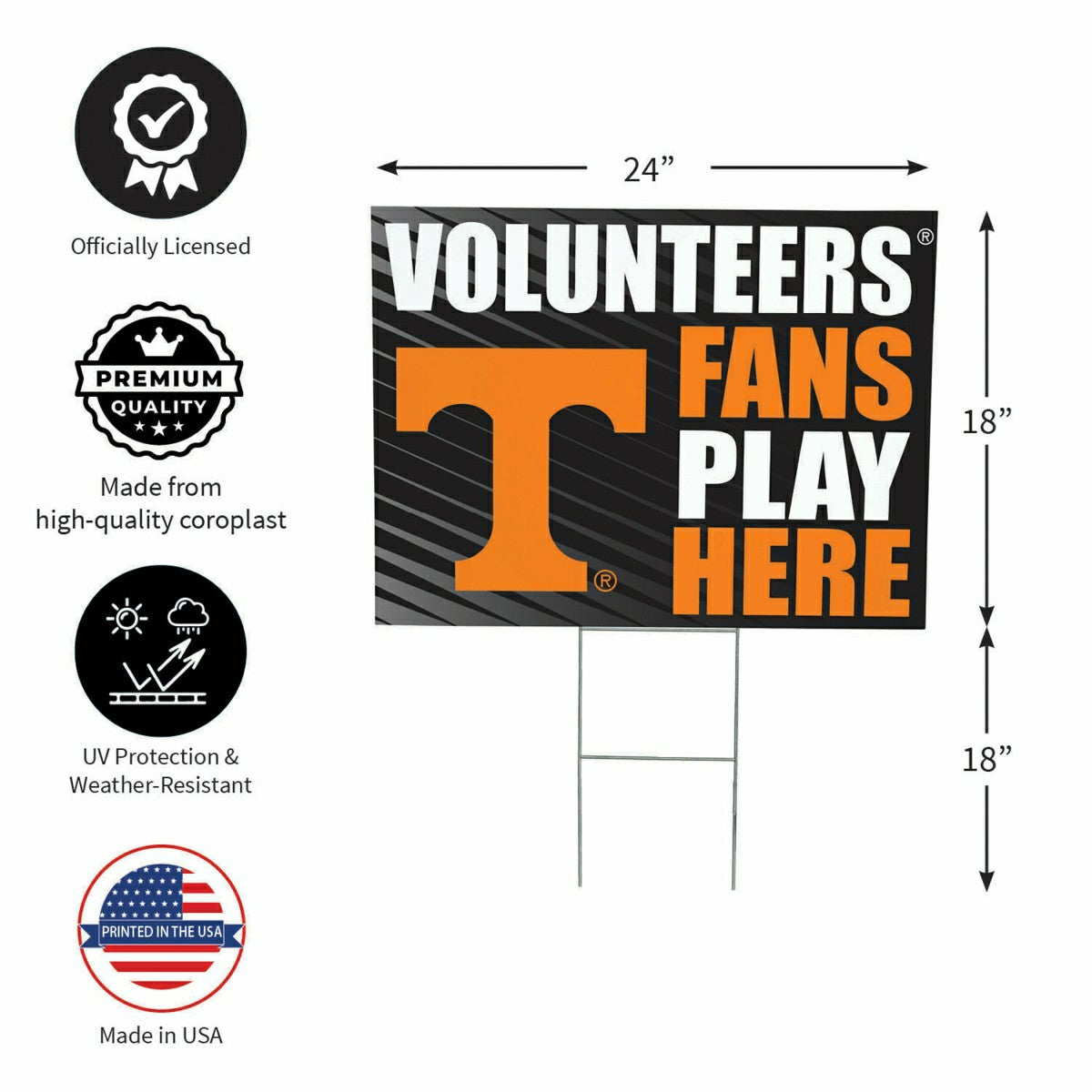 University of Tennessee Coroplast Yard Sign "Fans Play Here", Collegiate, Home