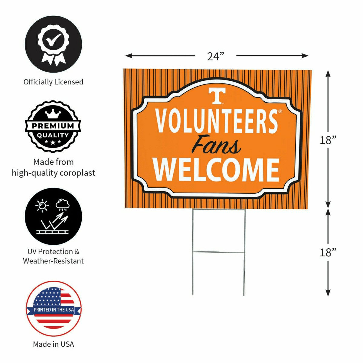 University of Tennessee Coroplast Yard Sign, "Fans Welcome", Collegiate, Home