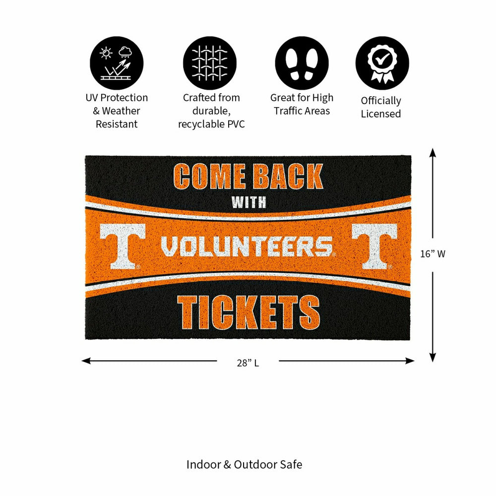 28" x 16" PVC Trapper Mat, Come Back with Tickets, University of Tenne, Collegiate