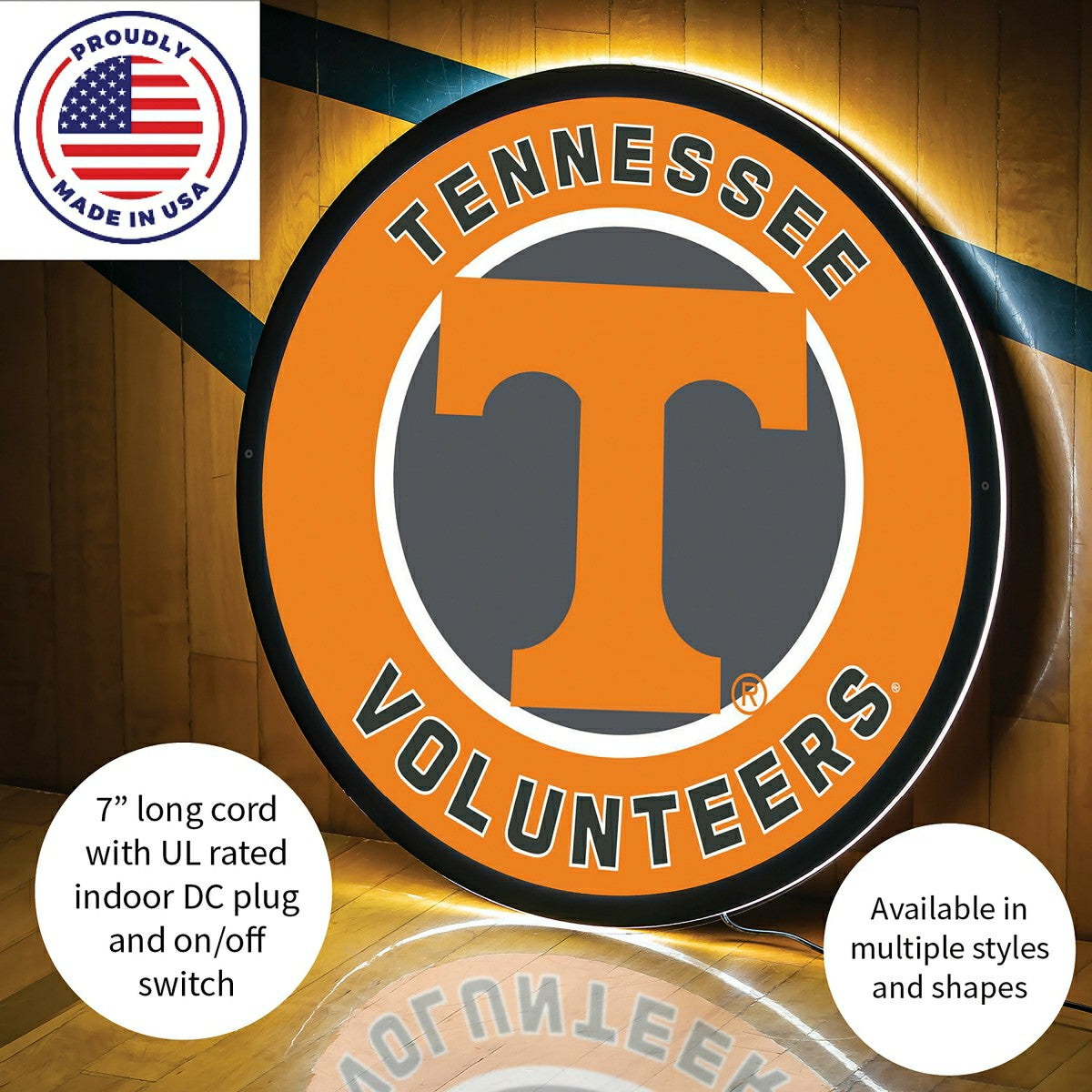 LED Wall Decor, Round, University of Tennessee, Collegiate, Home