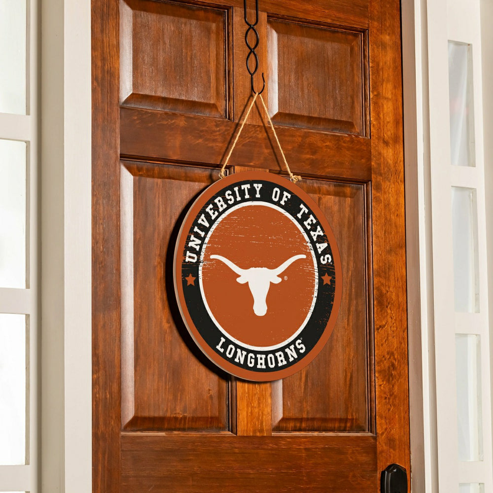 University of Texas Round Door Décor with Hanging Rope, 18x18, Collegiate, Home