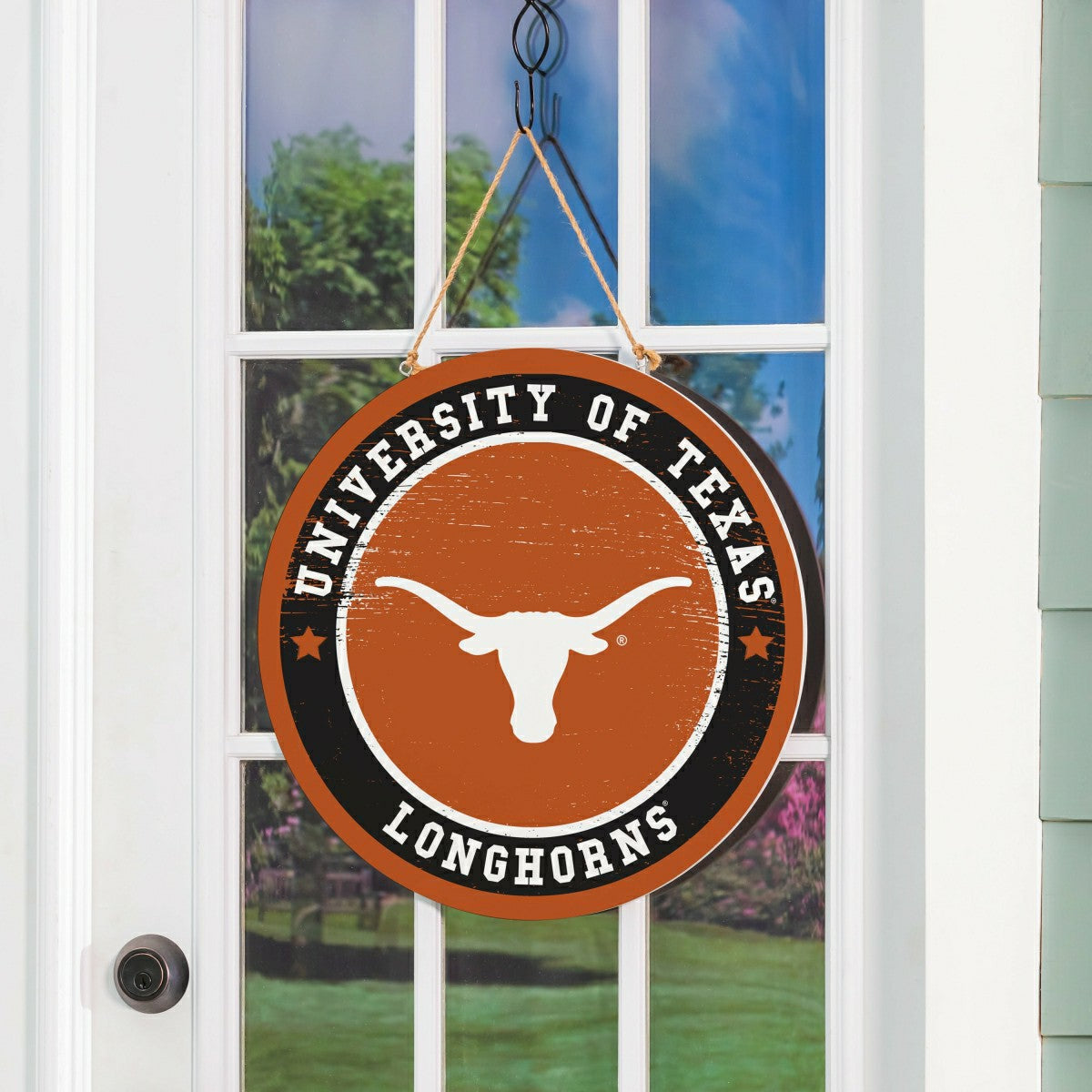 University of Texas Round Door Décor with Hanging Rope, 18x18, Collegiate, Home