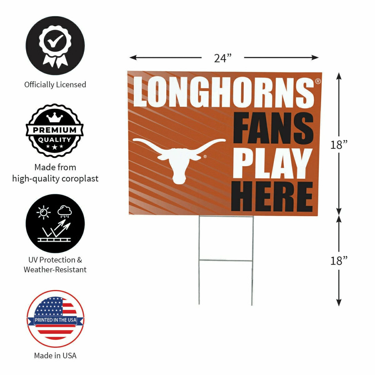 University of Texas Coroplast Yard Sign "Fans Play Here", Collegiate, Home