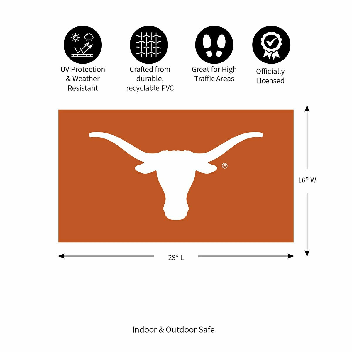 Full Color PVC Mat, 16" x 28", University of Texas, Collegiate