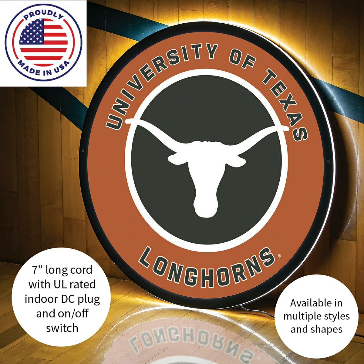LED Wall Decor, Round, University of Texas, Collegiate, Home