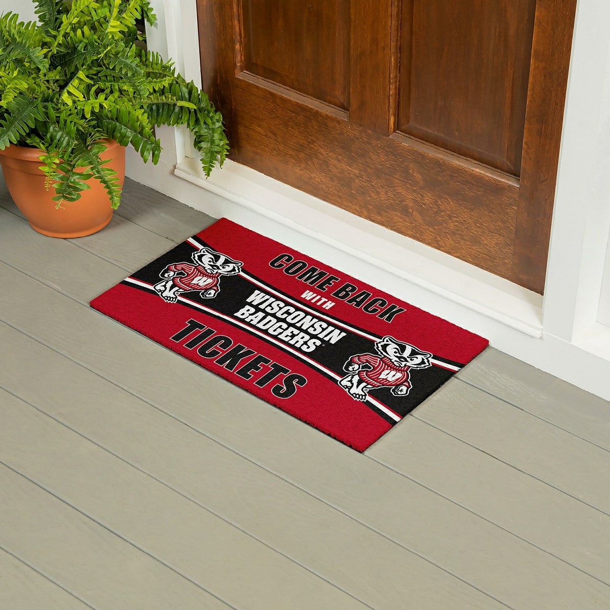 28" x 16" PVC Trapper Mat, Come Back with Tickets, University of Wisco, Collegiate