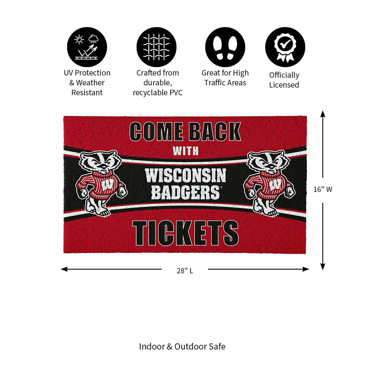 28" x 16" PVC Trapper Mat, Come Back with Tickets, University of Wisco, Collegiate