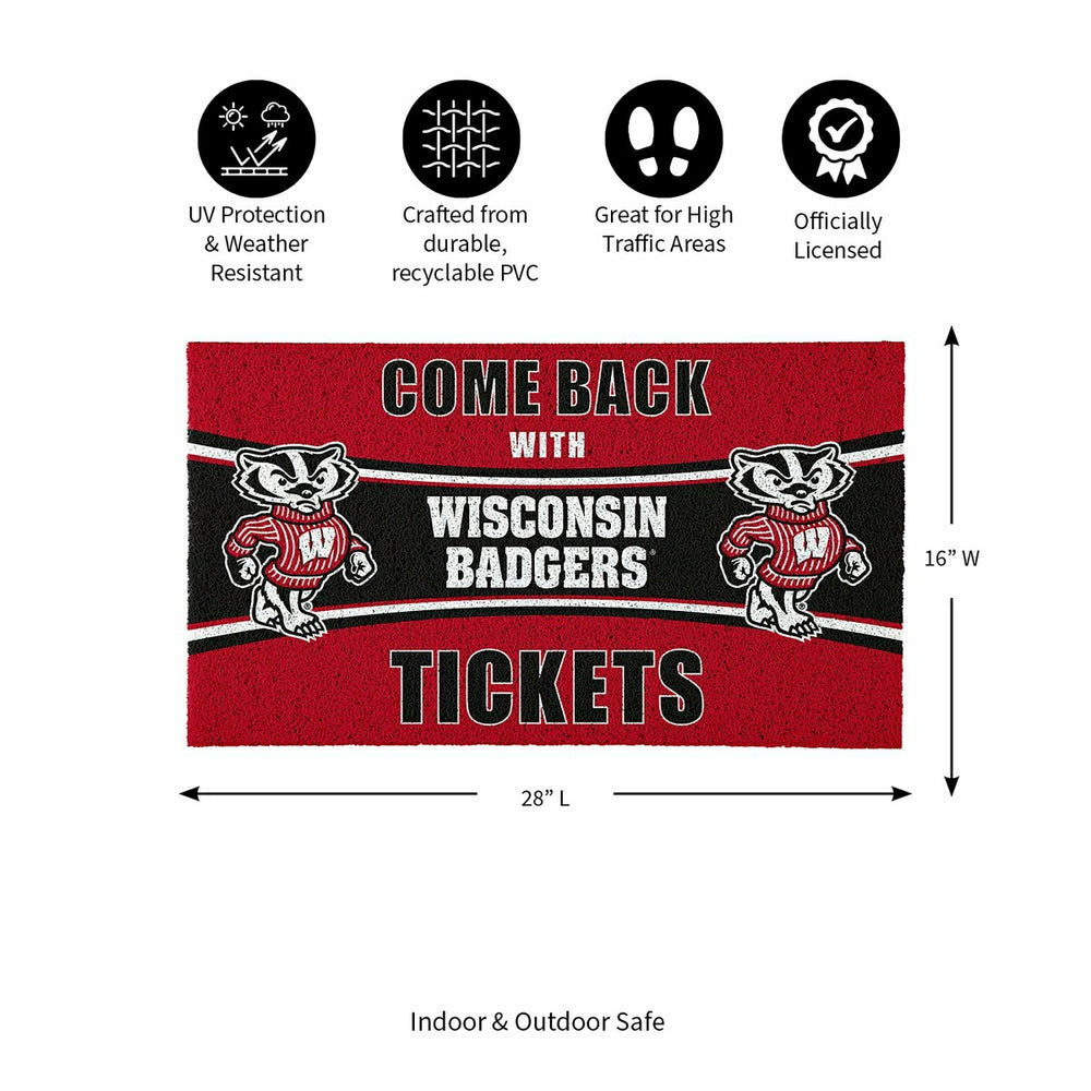 28" x 16" PVC Trapper Mat, Come Back with Tickets, University of Wisco, Collegiate
