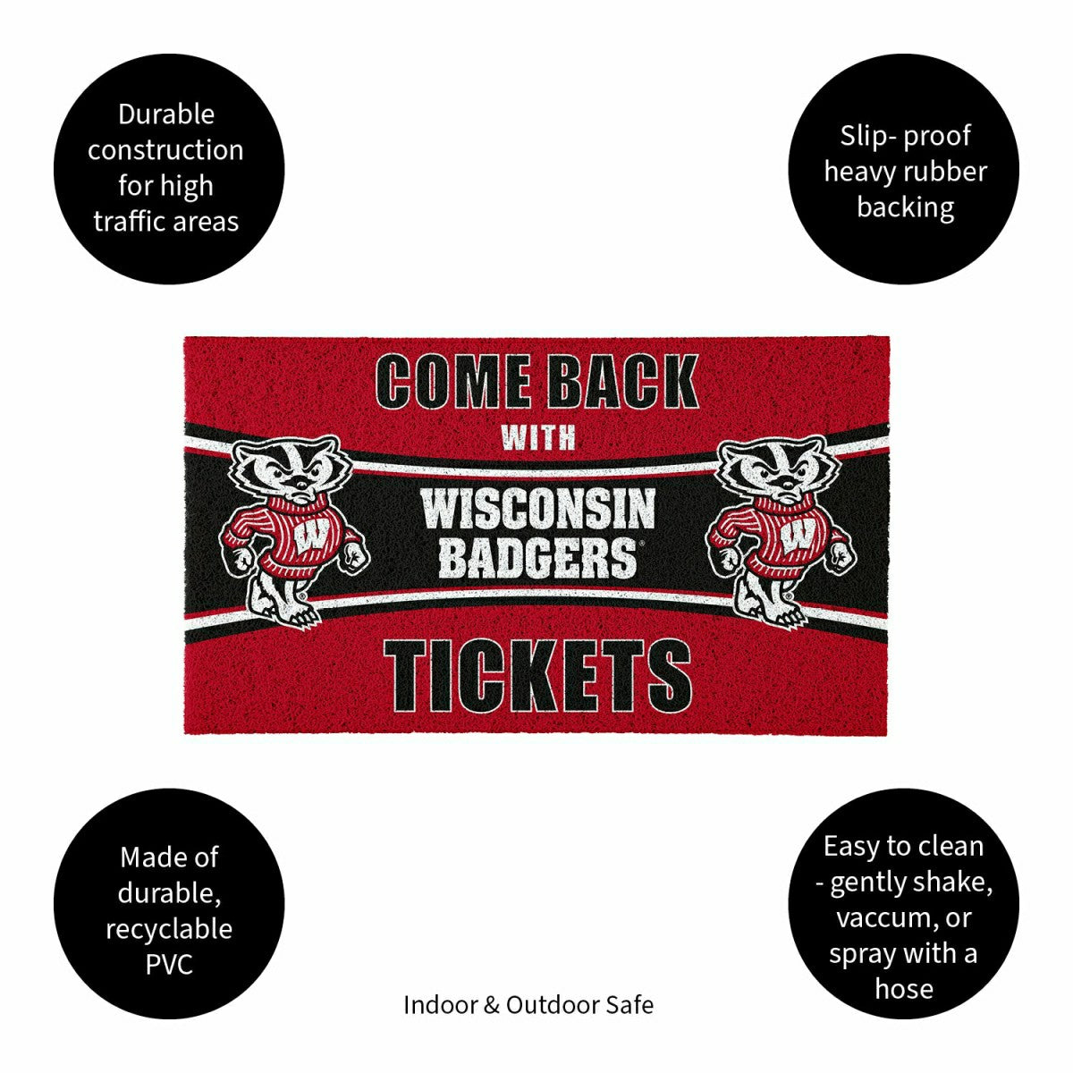28" x 16" PVC Trapper Mat, Come Back with Tickets, University of Wisco, Collegiate