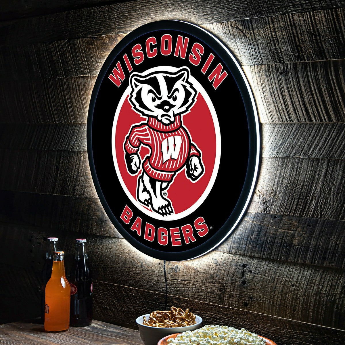LED Wall Decor, Round, University of Wisconsin-Madison, Collegiate, Home