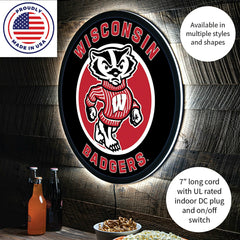 LED Wall Decor, Round, University of Wisconsin-Madison, Collegiate, Home