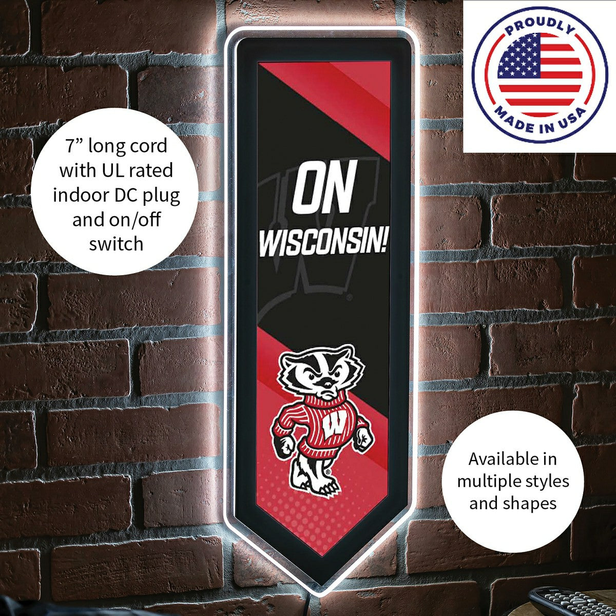 LED Wall Decor, Pennant, University of Wisconsin-Madison, Collegiate, Home