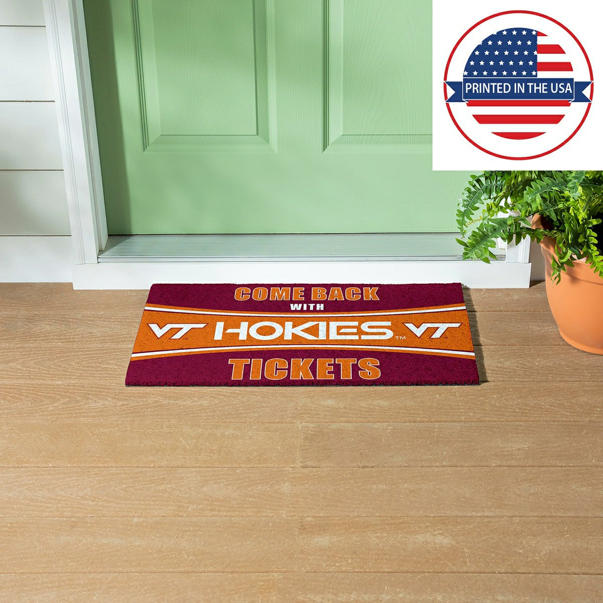 28" x 16" PVC Trapper Mat, Come Back with Tickets, Virginia Tech, Collegiate