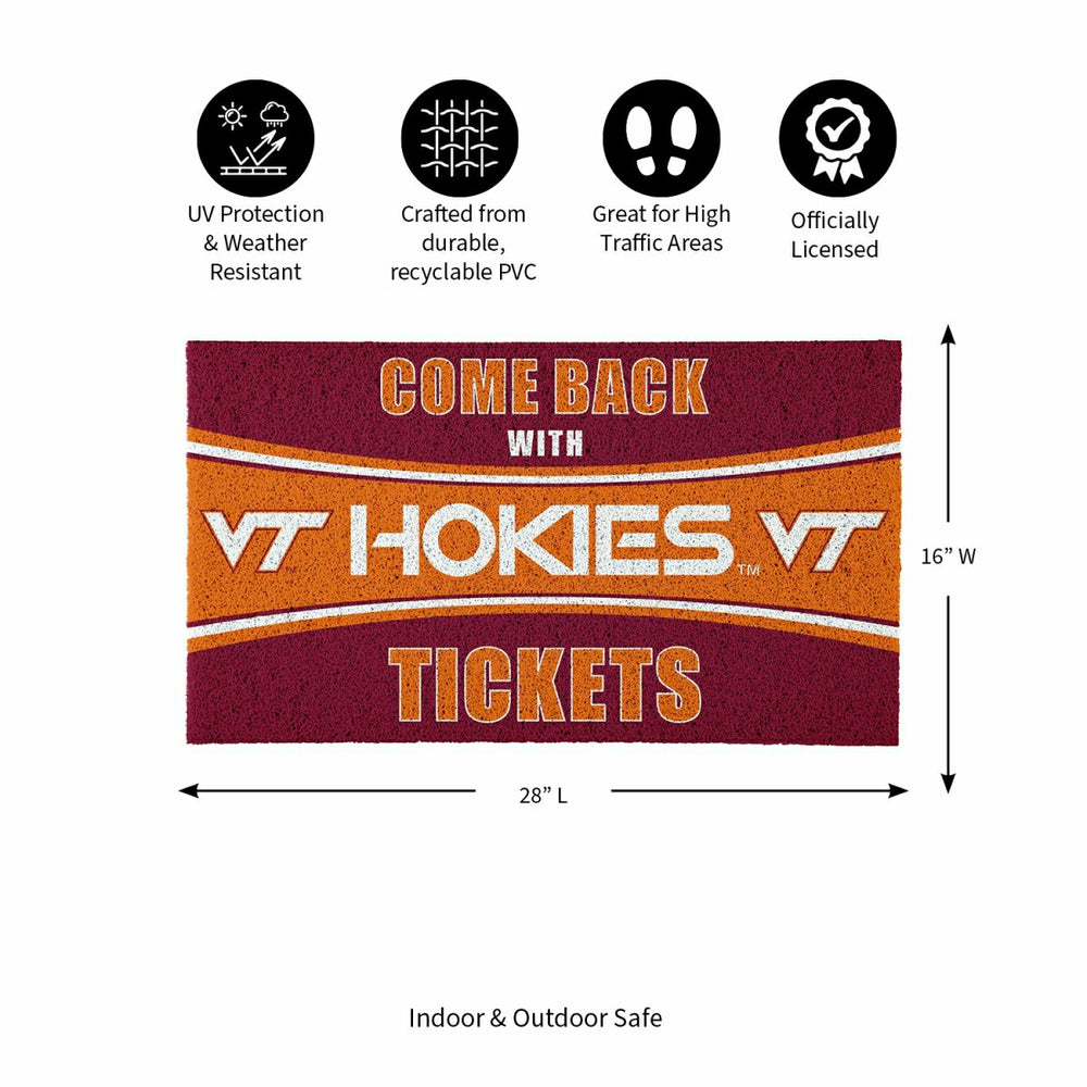 28" x 16" PVC Trapper Mat, Come Back with Tickets, Virginia Tech, Collegiate