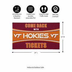28" x 16" PVC Trapper Mat, Come Back with Tickets, Virginia Tech, Collegiate