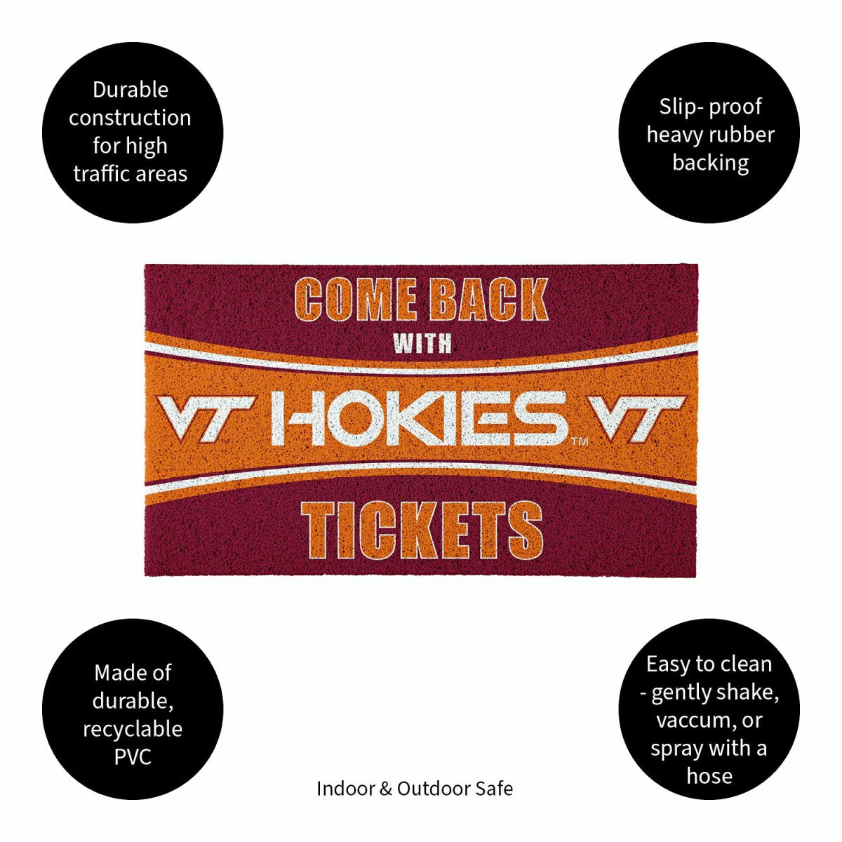 28" x 16" PVC Trapper Mat, Come Back with Tickets, Virginia Tech, Collegiate