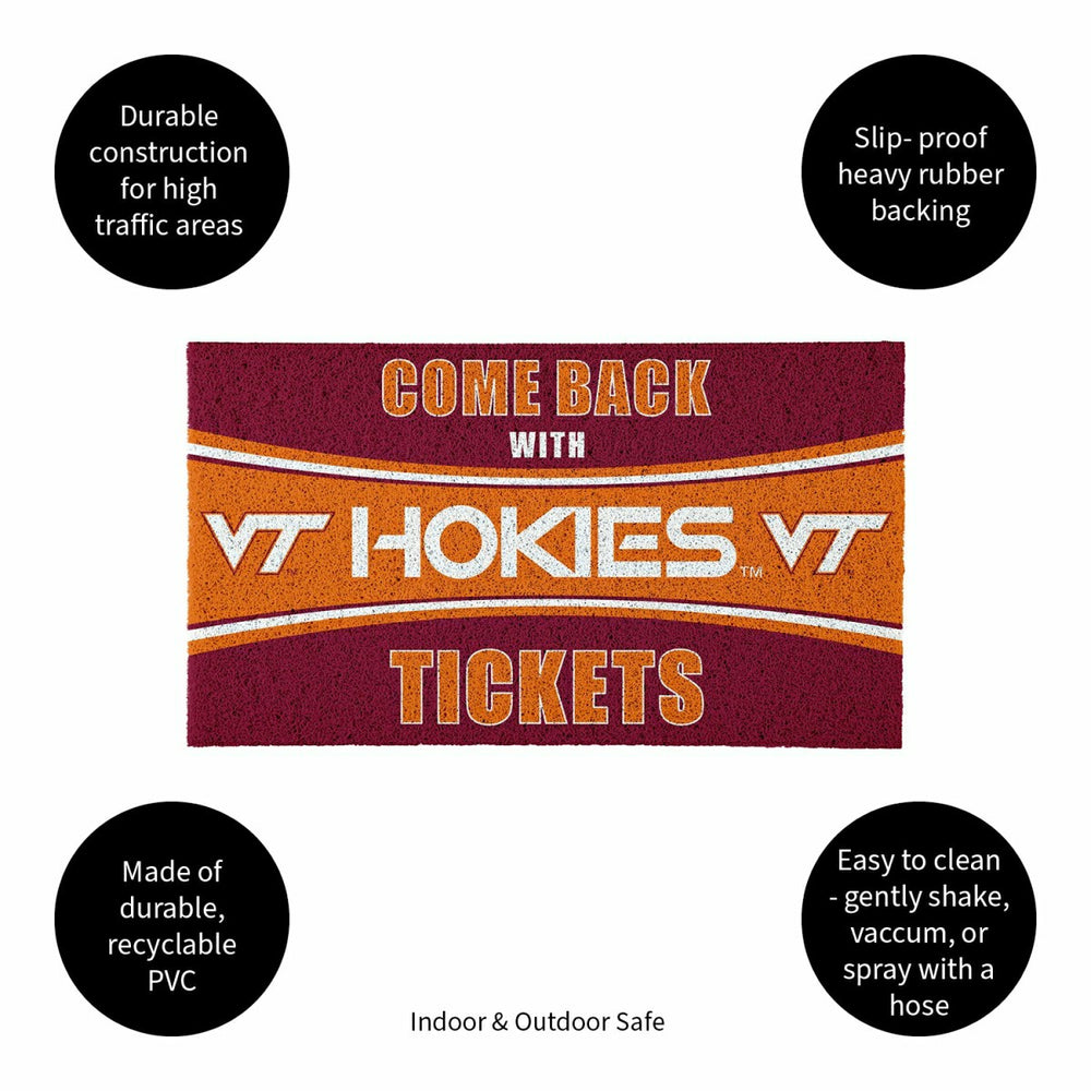 28" x 16" PVC Trapper Mat, Come Back with Tickets, Virginia Tech, Collegiate
