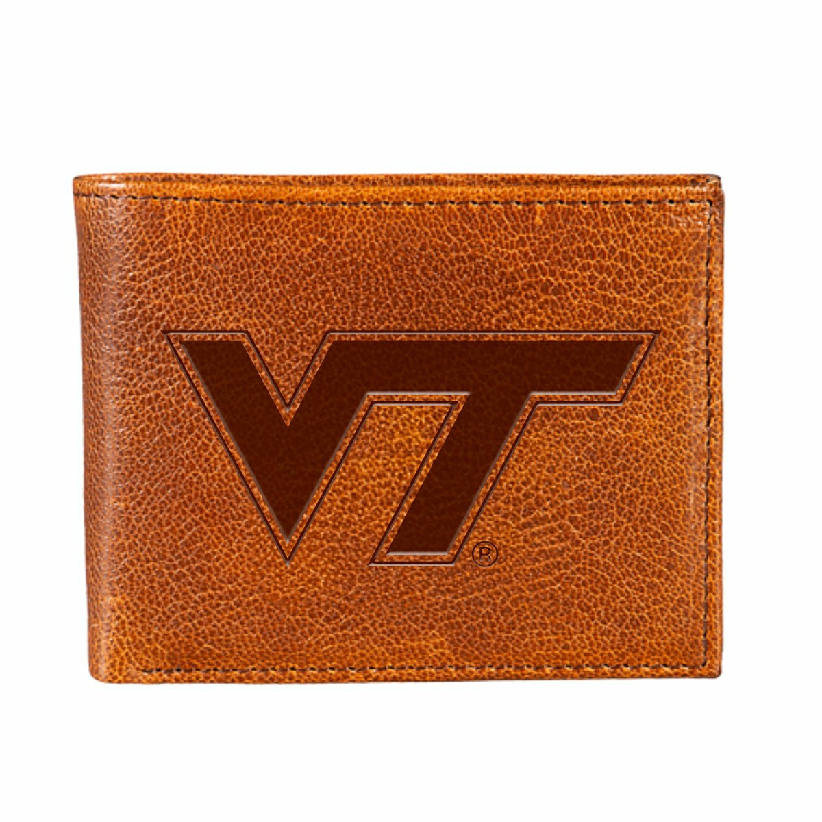 Virginia Tech, Embossed 100% Genuine Tumbled Leather Passcase Bi-Fold , Collegiate, Home