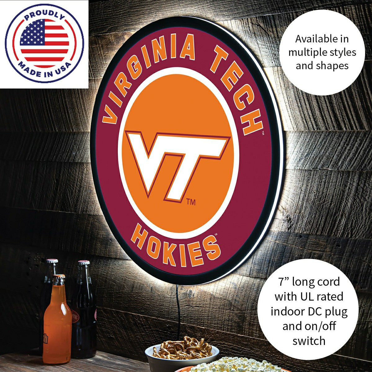 LED Wall Decor, Round, Virginia Tech, Collegiate, Home