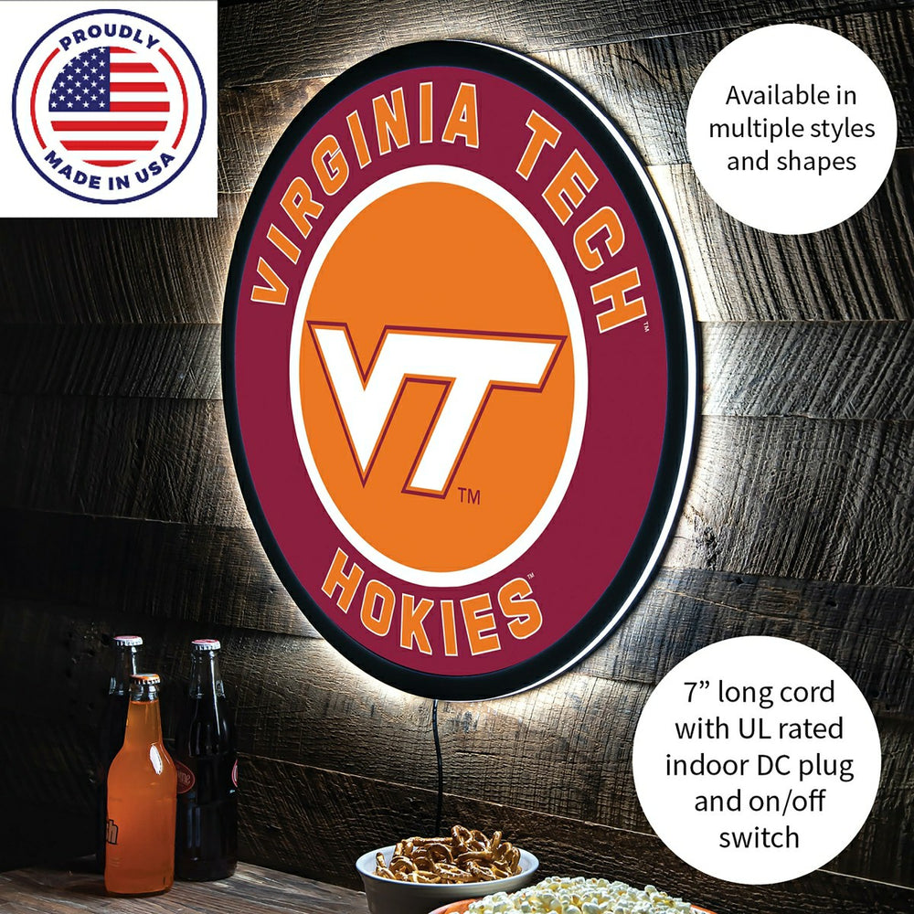 LED Wall Decor, Round, Virginia Tech, Collegiate, Home