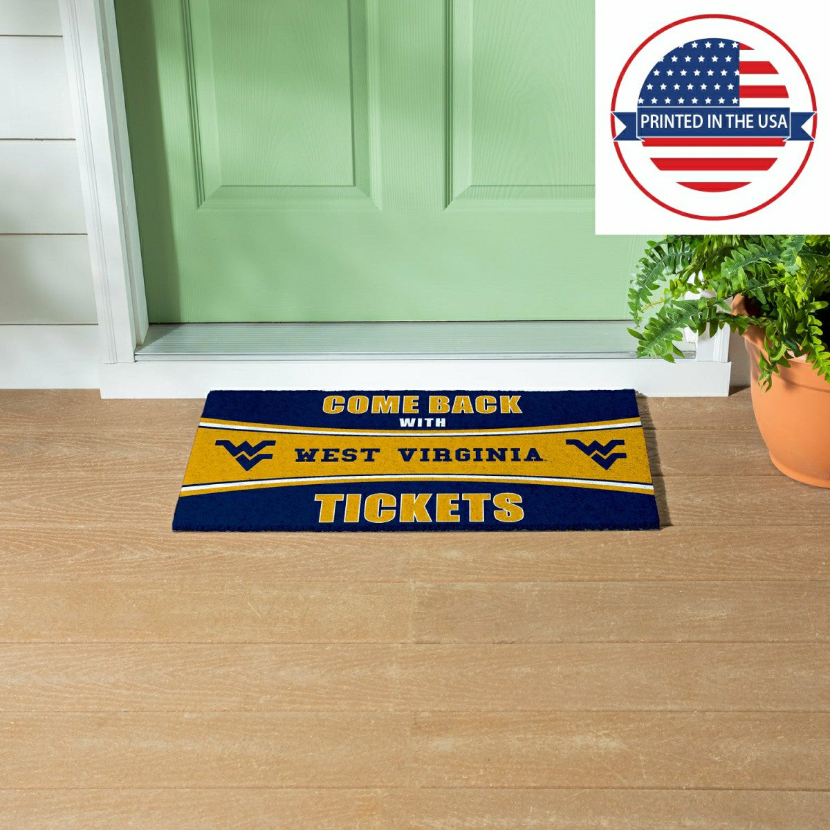 28" x 16" PVC Trapper Mat, Come Back with Tickets, West Virginia Unive, Collegiate