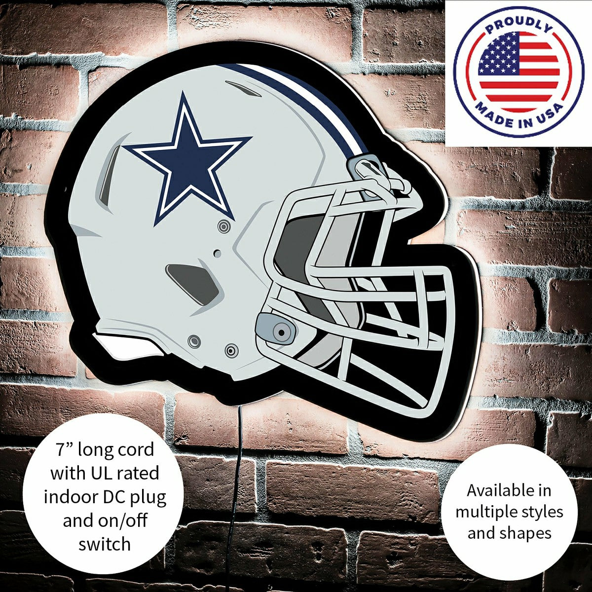 LED Wall Decor, Helmet, Dallas Cowboys, NFL, Home