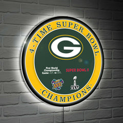 Green Bay Packers 4X Superbowl Champions Football Round LED Wall Decor, NFL, Home