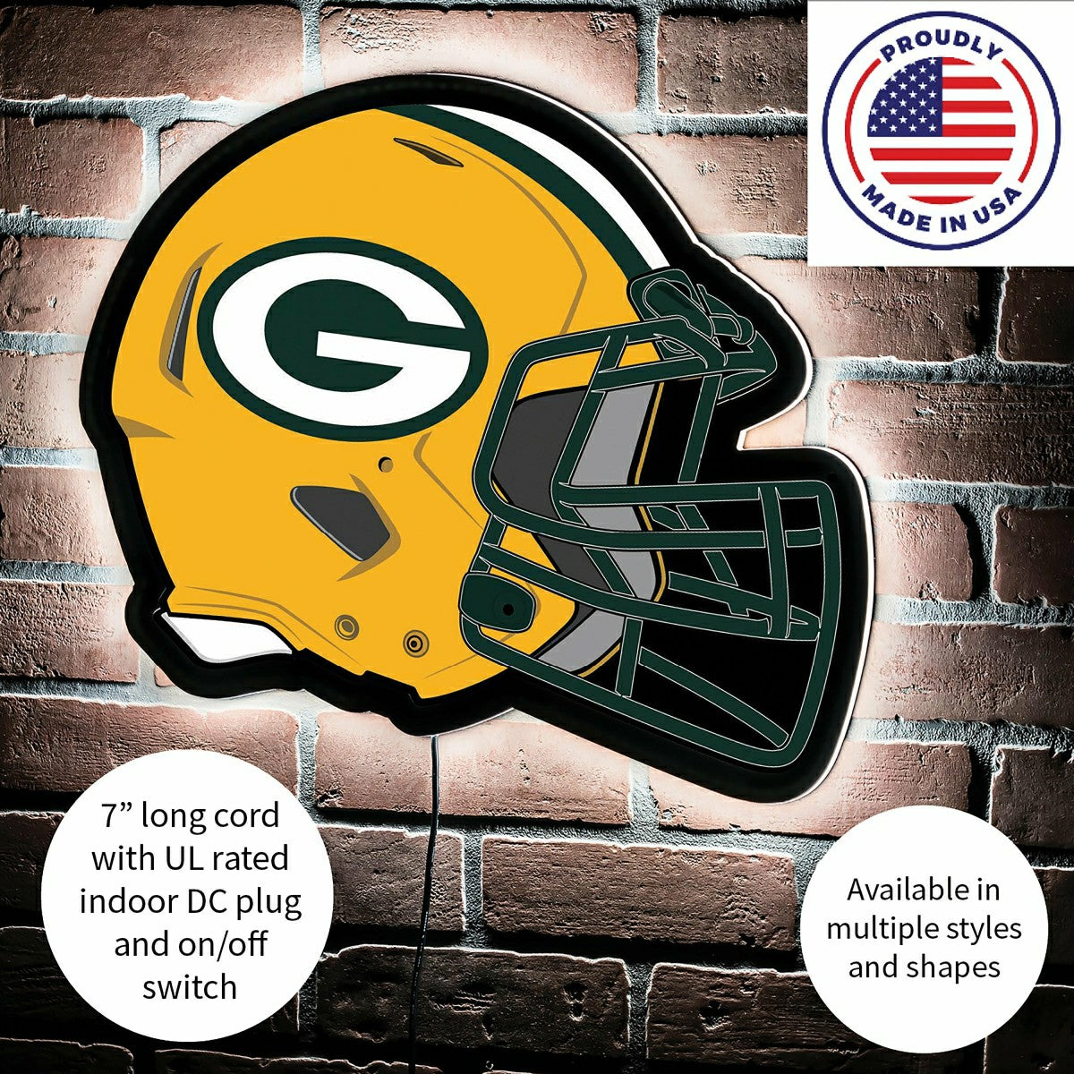 LED Wall Decor, Helmet, Green Bay Packers, NFL, Home