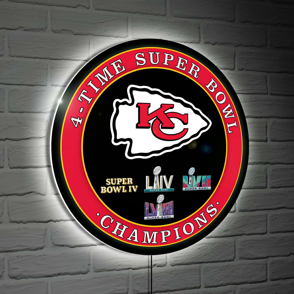 Kansas City Chiefs Multi-Win Superbowl Champions Football Round LED Wa, NFL, Home